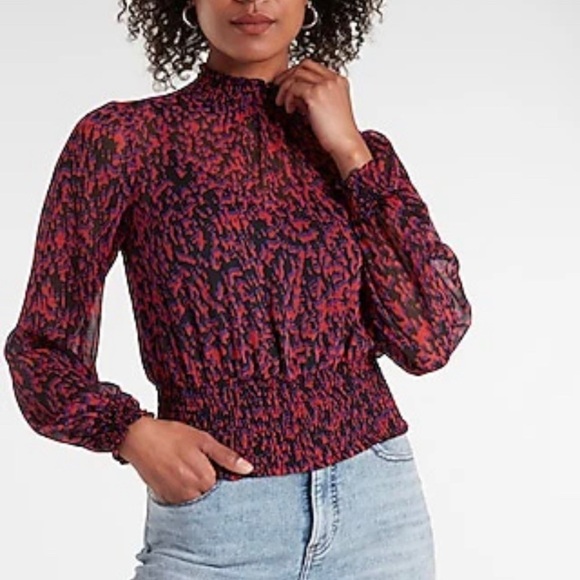 Express Long Sleeve Sheer Top with Cami Elastic Waist and Wrists - Picture 1 of 10